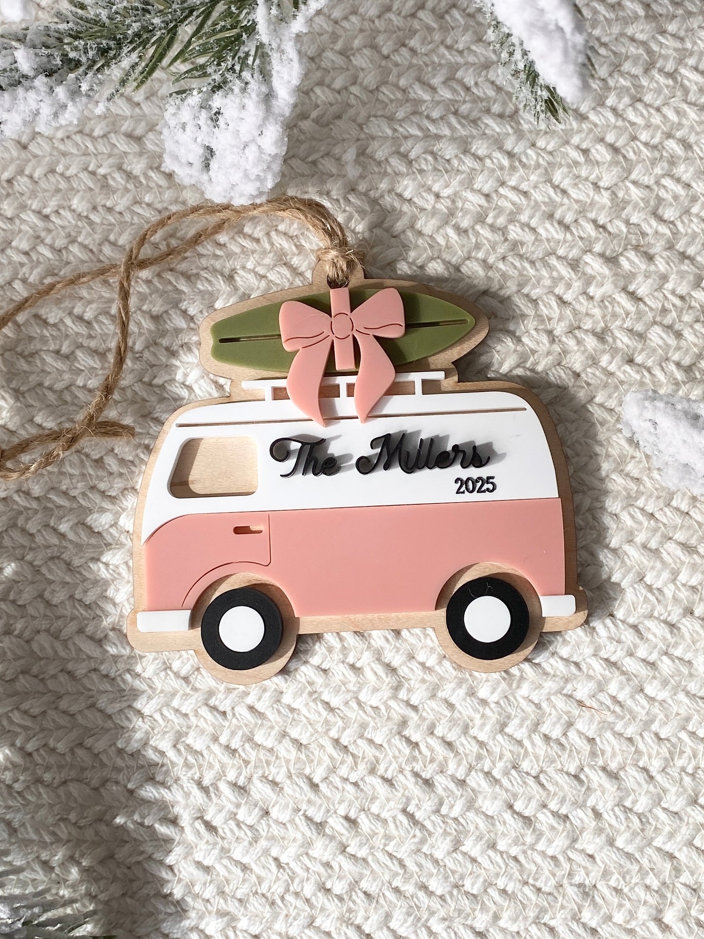 Surf's Up for Christmas Camper Van Ornament