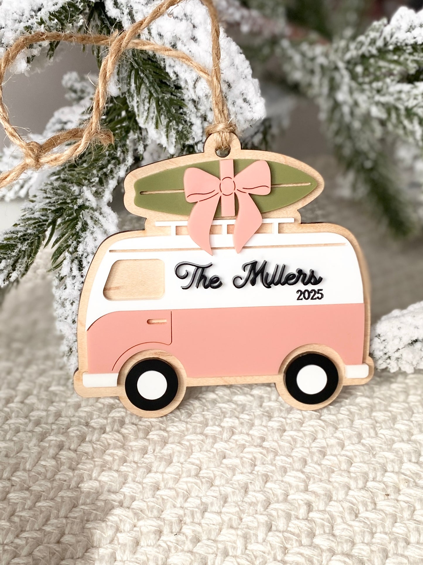 Surf's Up for Christmas Camper Van Ornament