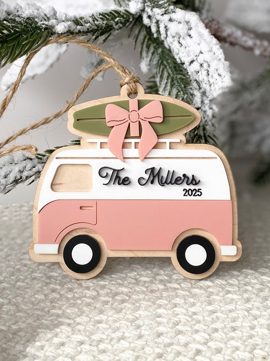 Surf's Up for Christmas Camper Van Ornament