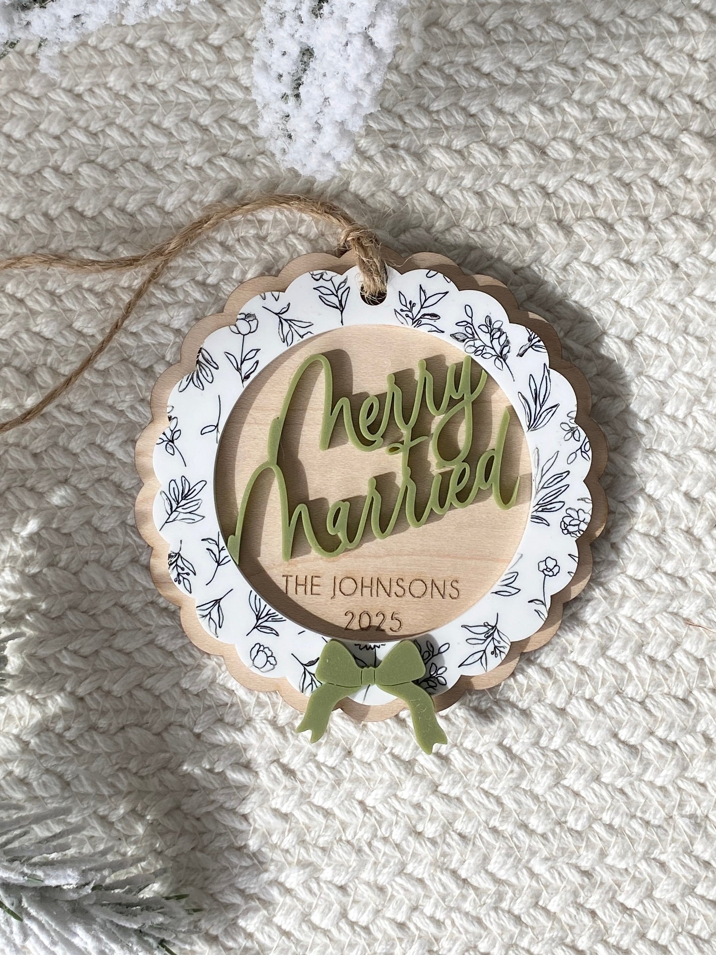 Merry & Married Floral Wreath Ornament