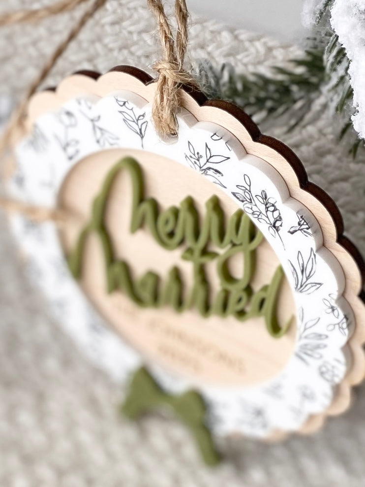 Merry & Married Floral Wreath Ornament