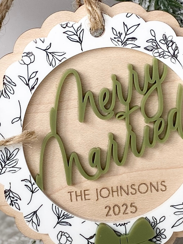 Merry & Married Floral Wreath Ornament