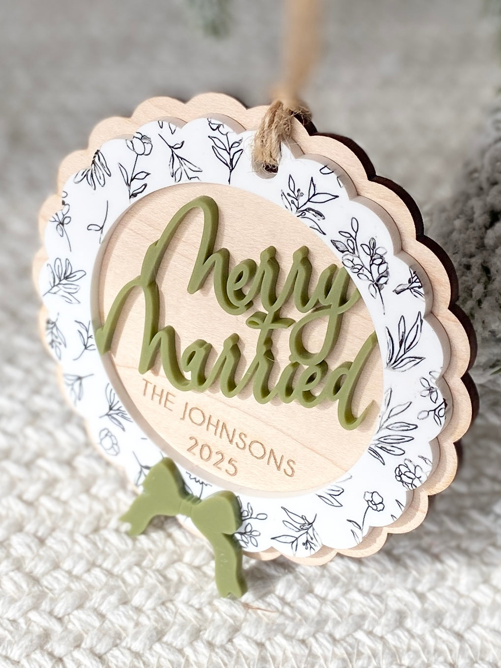Merry & Married Floral Wreath Ornament