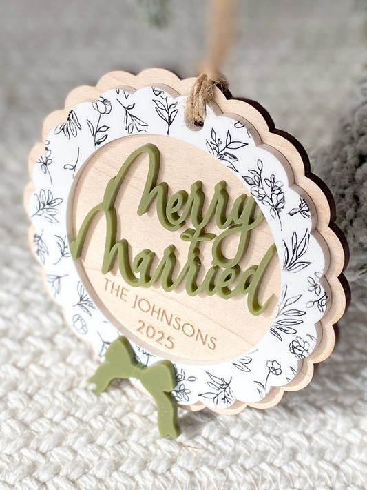 Merry & Married Floral Wreath Ornament