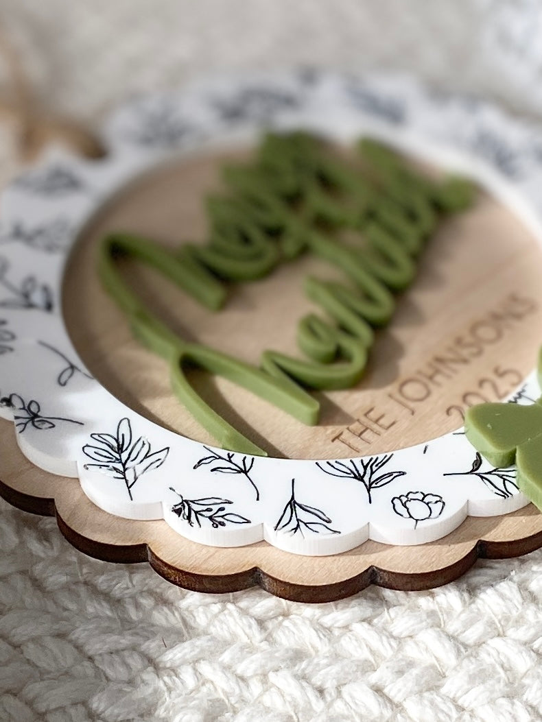Merry & Married Floral Wreath Ornament