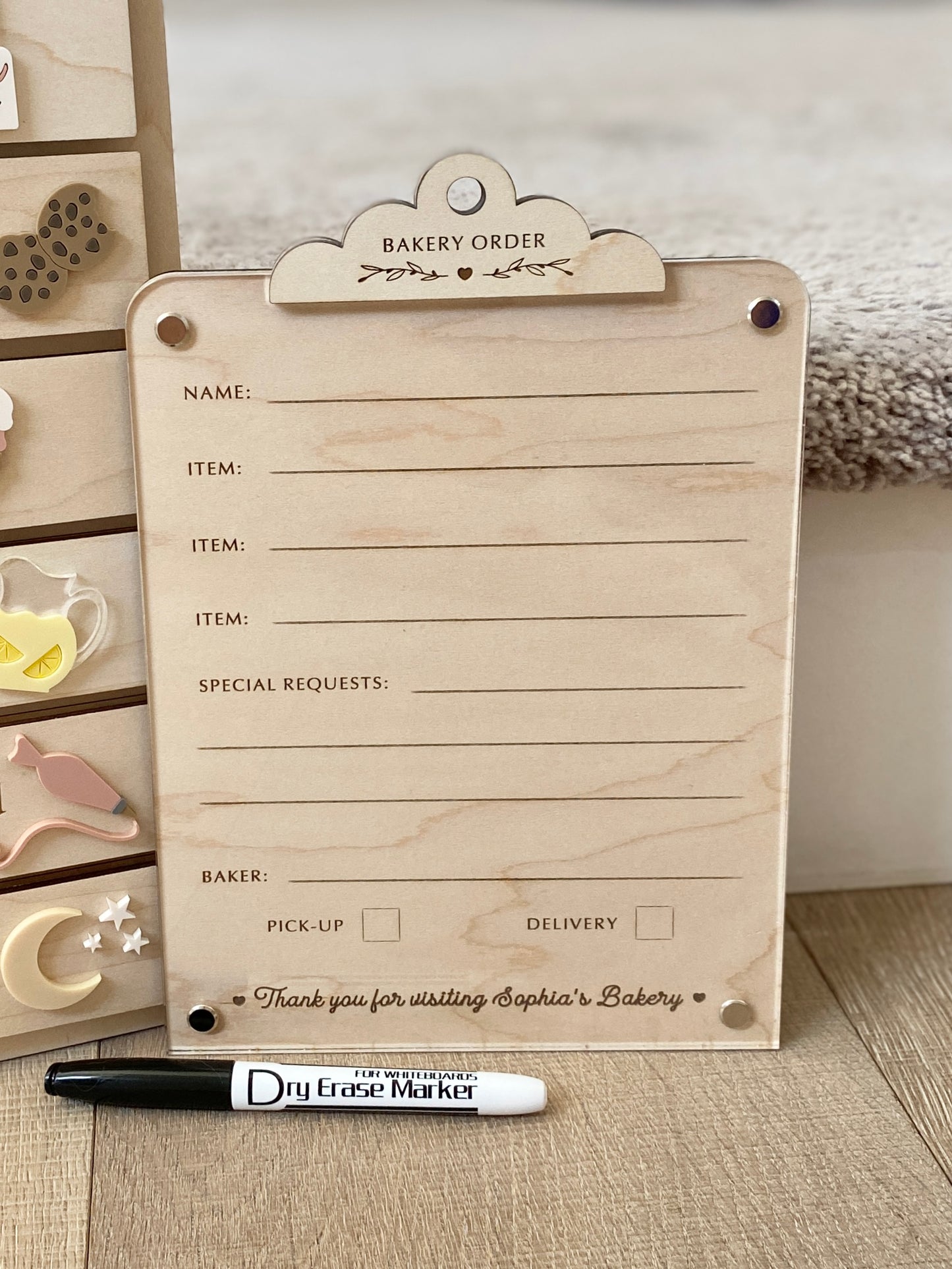 Bakery Order Pad for Kids | Pretend Play Bakery Accessory | Dry Erase Bakery Order Form | Play Kitchen Toy | Personalized Bakery Gift