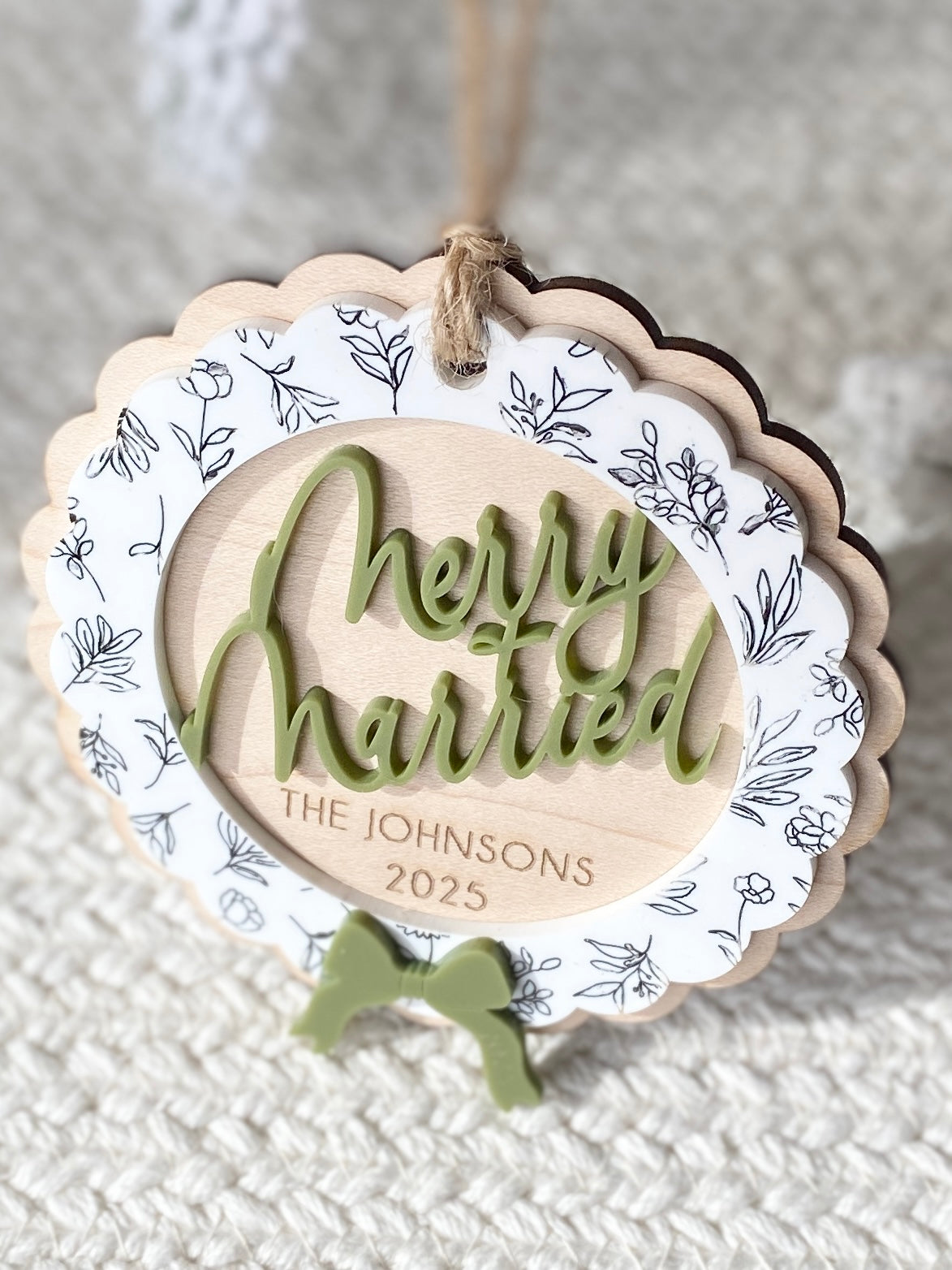 Merry & Married Floral Wreath Ornament