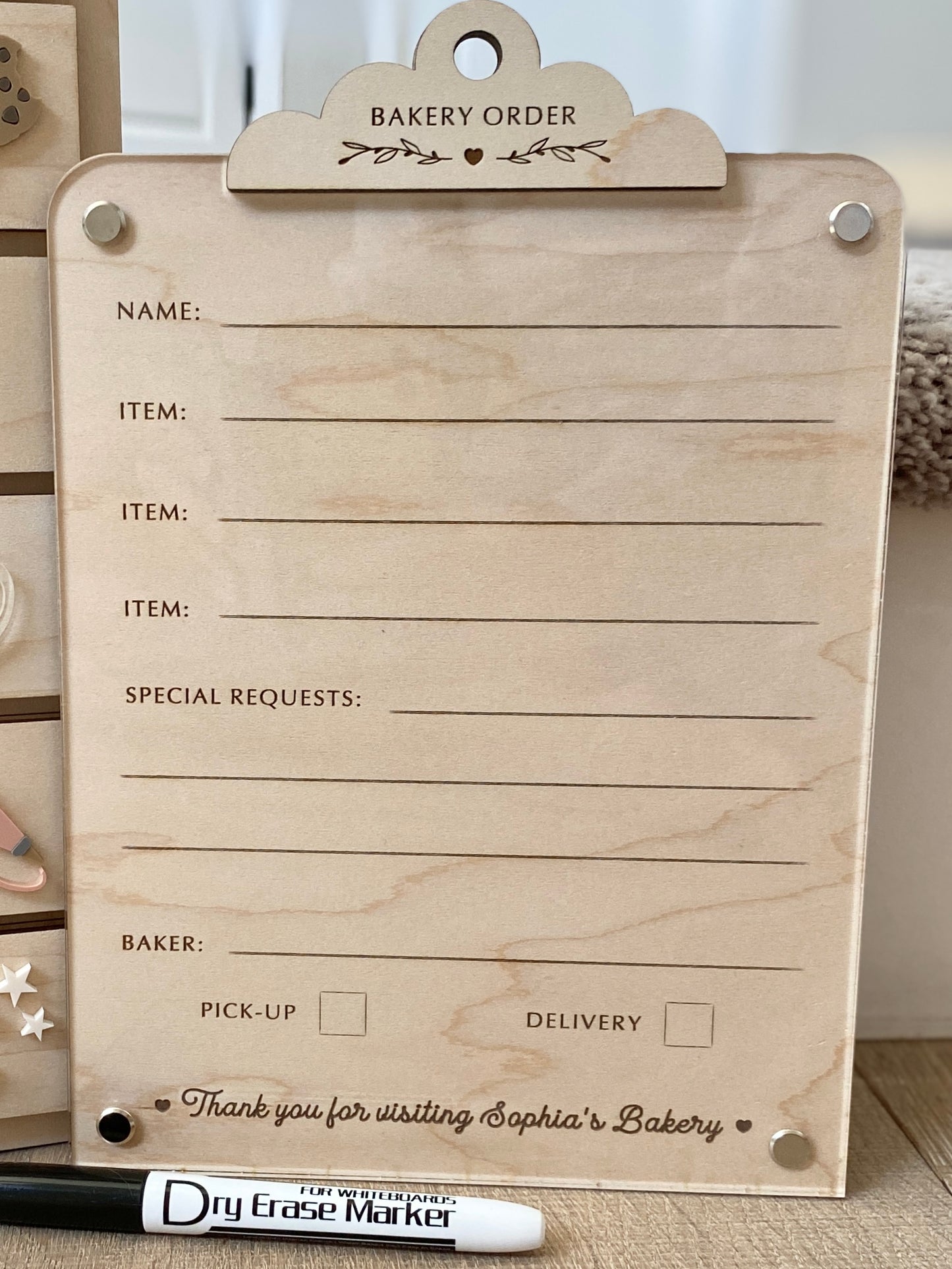 Bakery Order Pad for Kids | Pretend Play Bakery Accessory | Dry Erase Bakery Order Form | Play Kitchen Toy | Personalized Bakery Gift