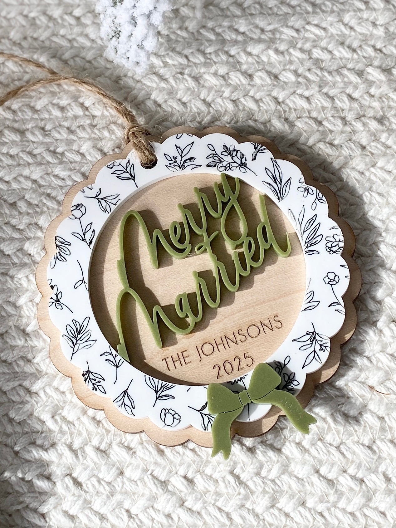 Merry & Married Floral Wreath Ornament
