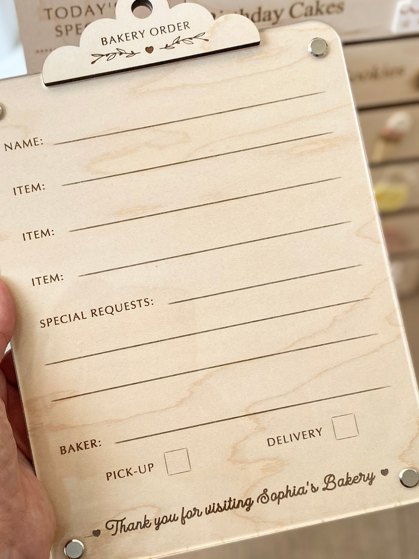 Bakery Order Pad for Kids | Pretend Play Bakery Accessory | Dry Erase Bakery Order Form | Play Kitchen Toy | Personalized Bakery Gift
