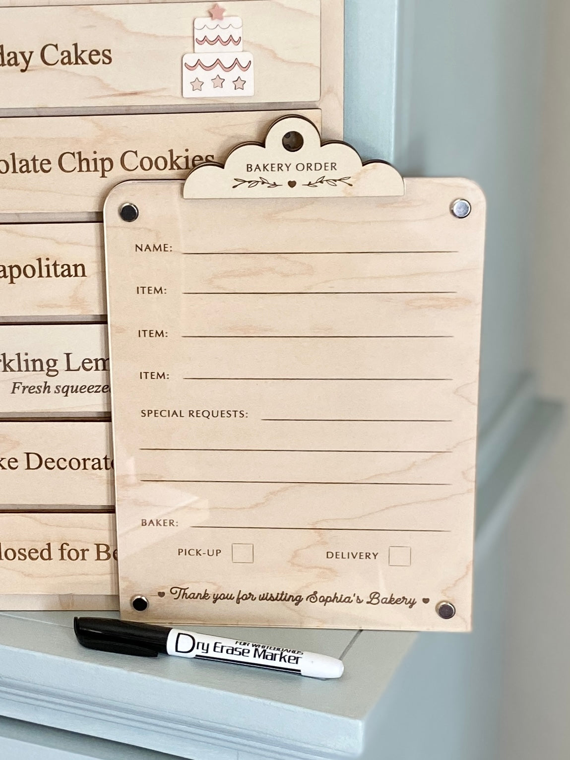 Bakery Order Pad for Kids | Pretend Play Bakery Accessory | Dry Erase Bakery Order Form | Play Kitchen Toy | Personalized Bakery Gift