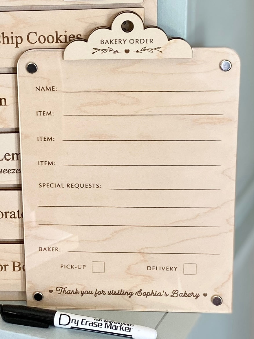 Bakery Order Pad for Kids | Pretend Play Bakery Accessory | Dry Erase Bakery Order Form | Play Kitchen Toy | Personalized Bakery Gift