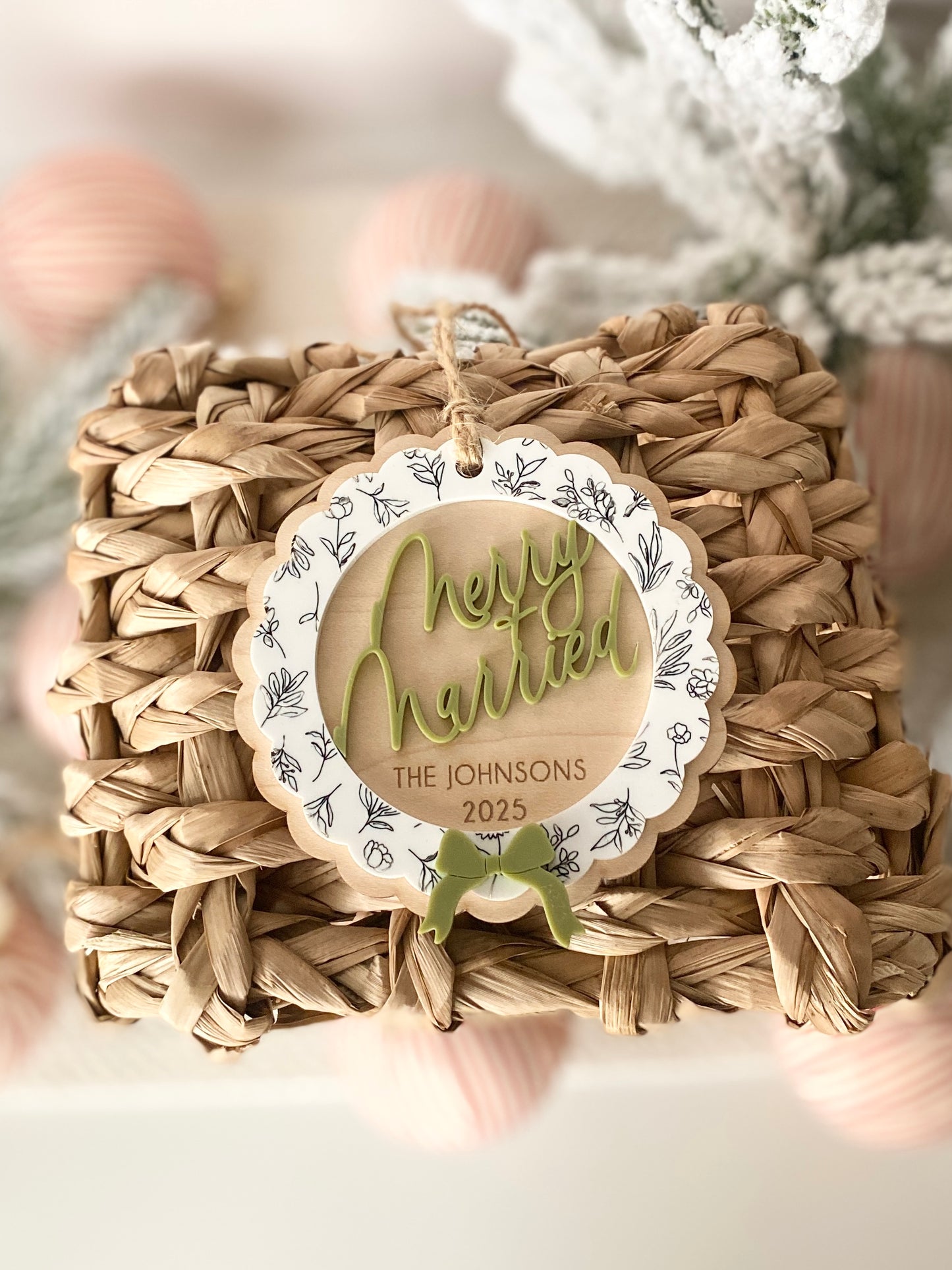Merry & Married Floral Wreath Ornament