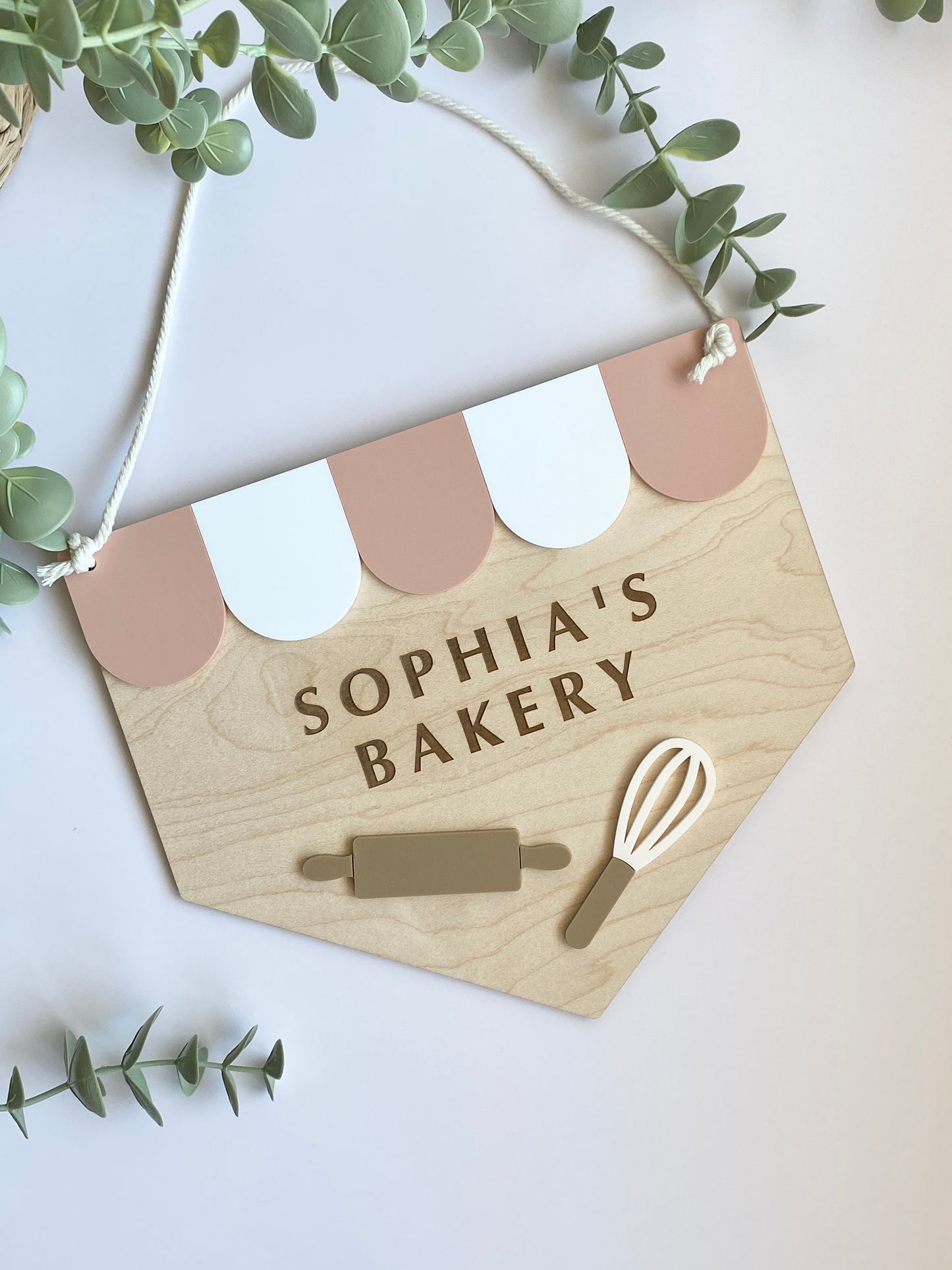 Personalized Kids Bakery Sign | Custom Play Kitchen Sign | Wooden Bakery Name Sign | Playroom Decor | Montessori Pretend Play Gift