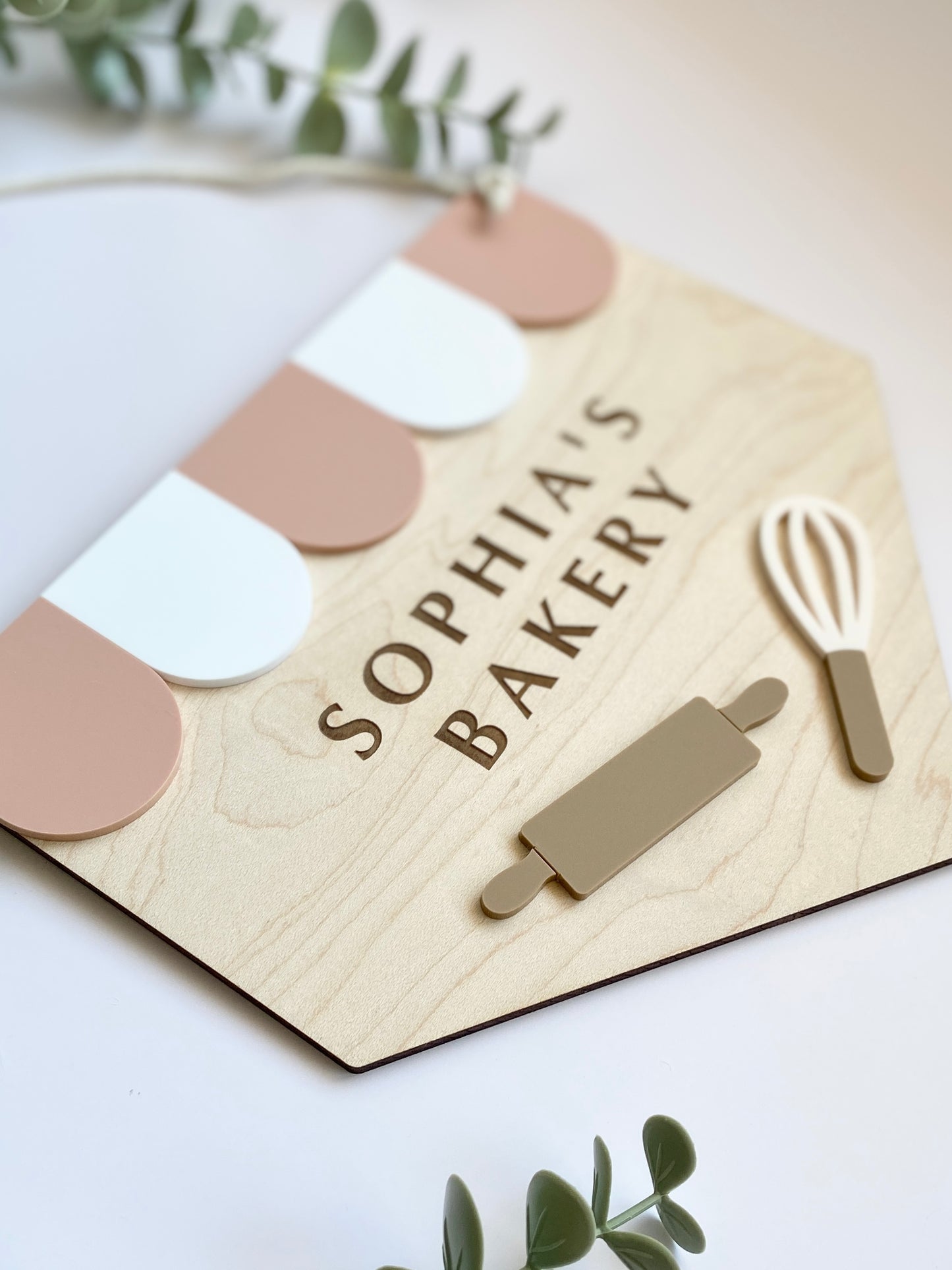 Personalized Kids Bakery Sign | Custom Play Kitchen Sign | Wooden Bakery Name Sign | Playroom Decor | Montessori Pretend Play Gift