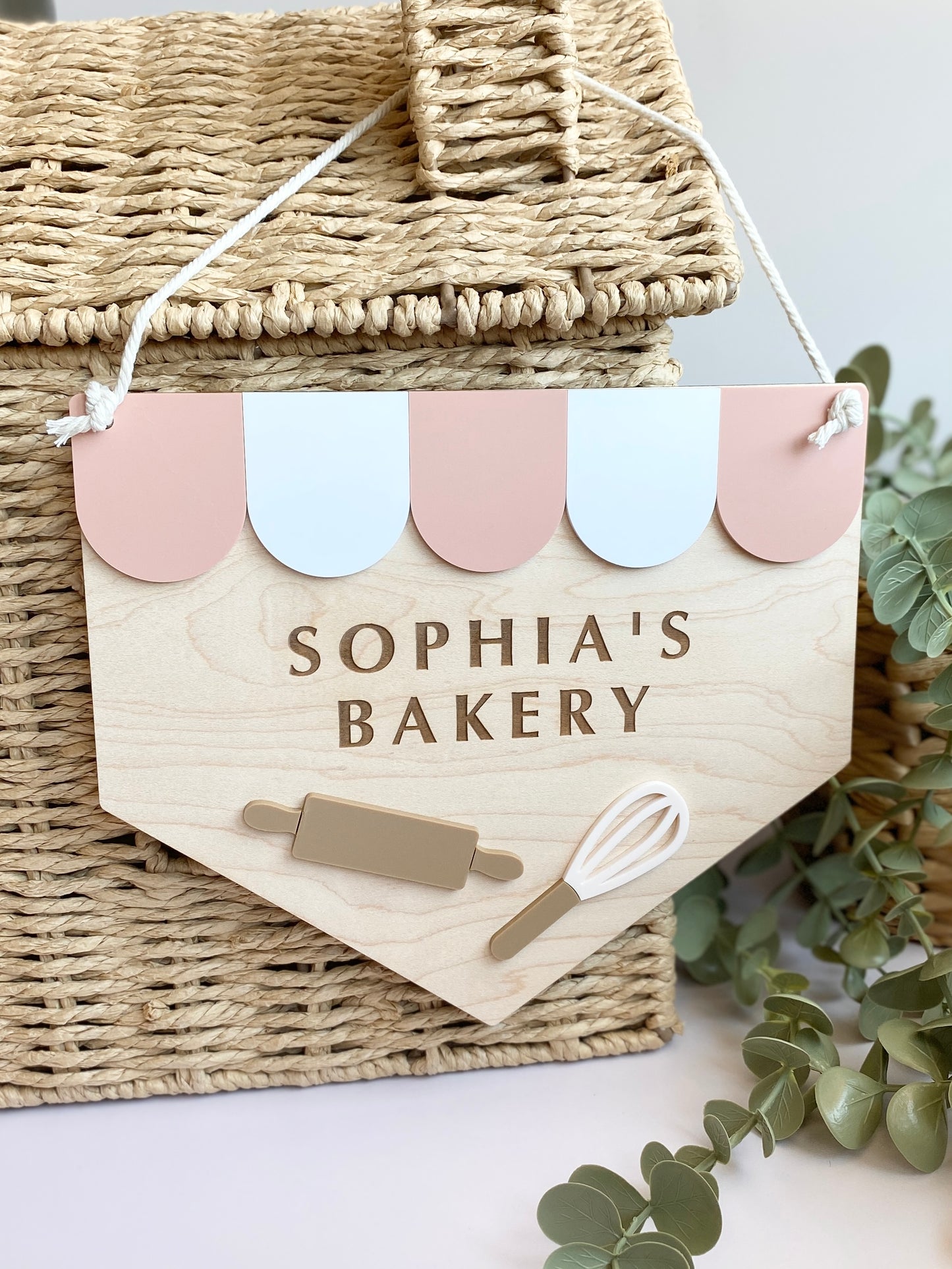 Personalized Kids Bakery Sign | Custom Play Kitchen Sign | Wooden Bakery Name Sign | Playroom Decor | Montessori Pretend Play Gift