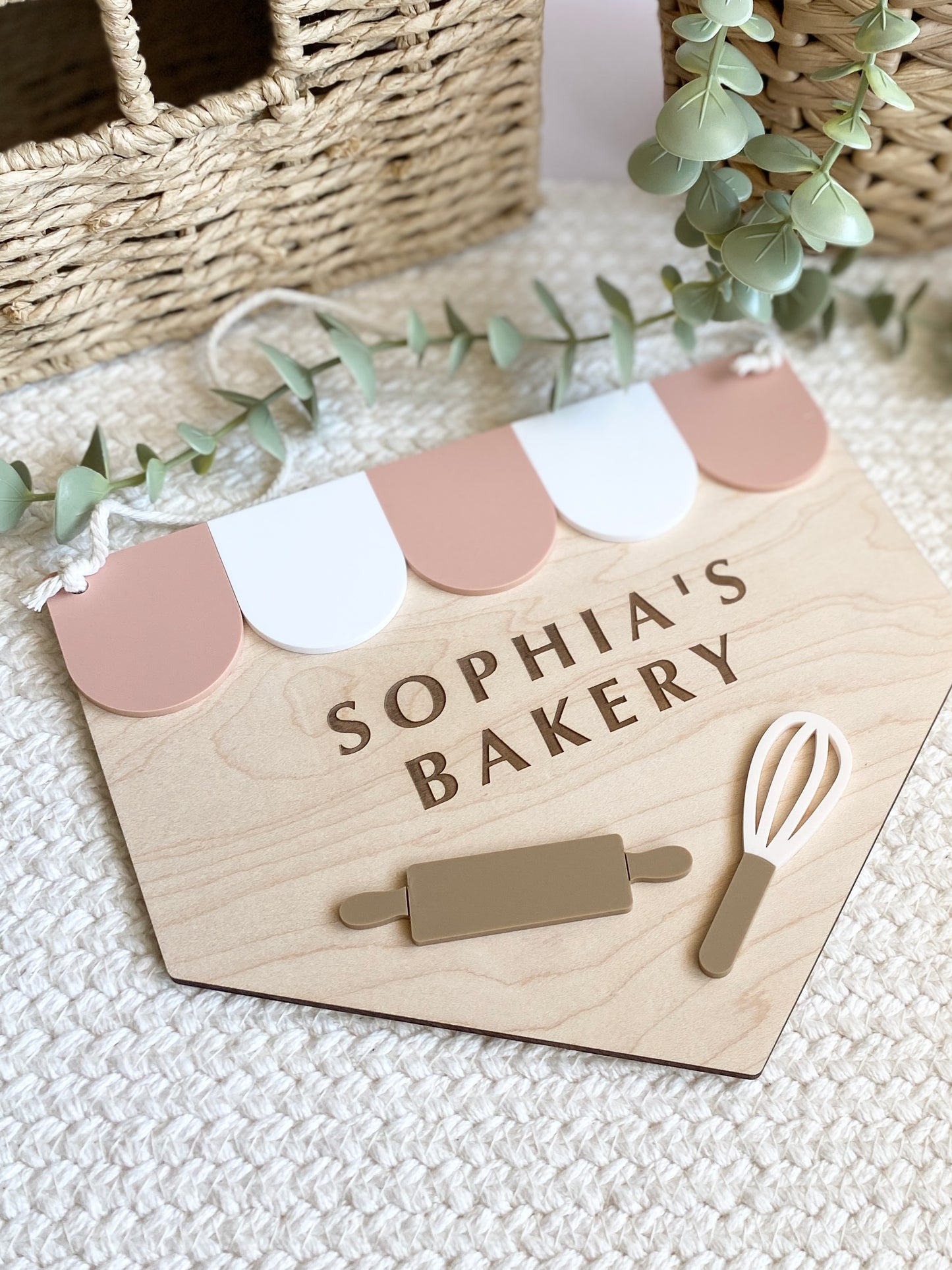 Personalized Kids Bakery Sign | Custom Play Kitchen Sign | Wooden Bakery Name Sign | Playroom Decor | Montessori Pretend Play Gift