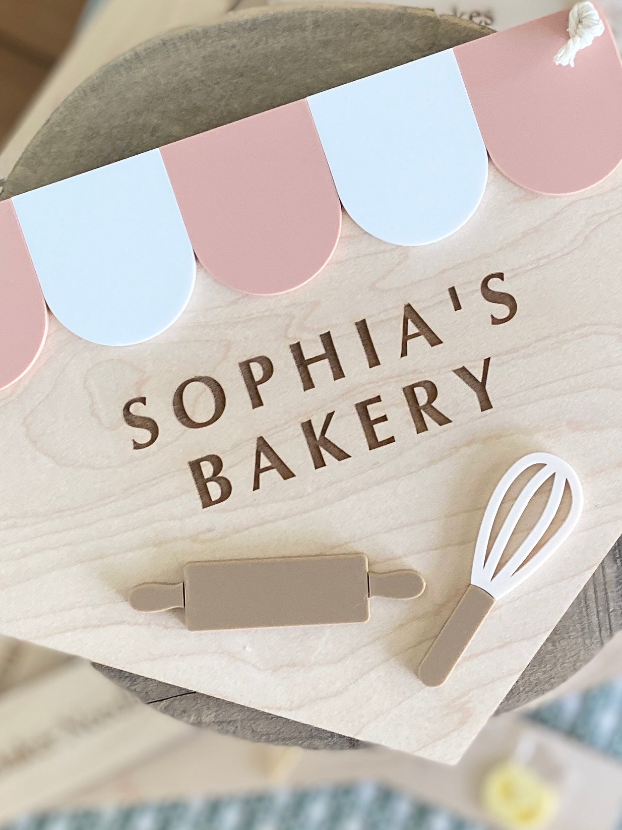 Personalized Kids Bakery Sign | Custom Play Kitchen Sign | Wooden Bakery Name Sign | Playroom Decor | Montessori Pretend Play Gift
