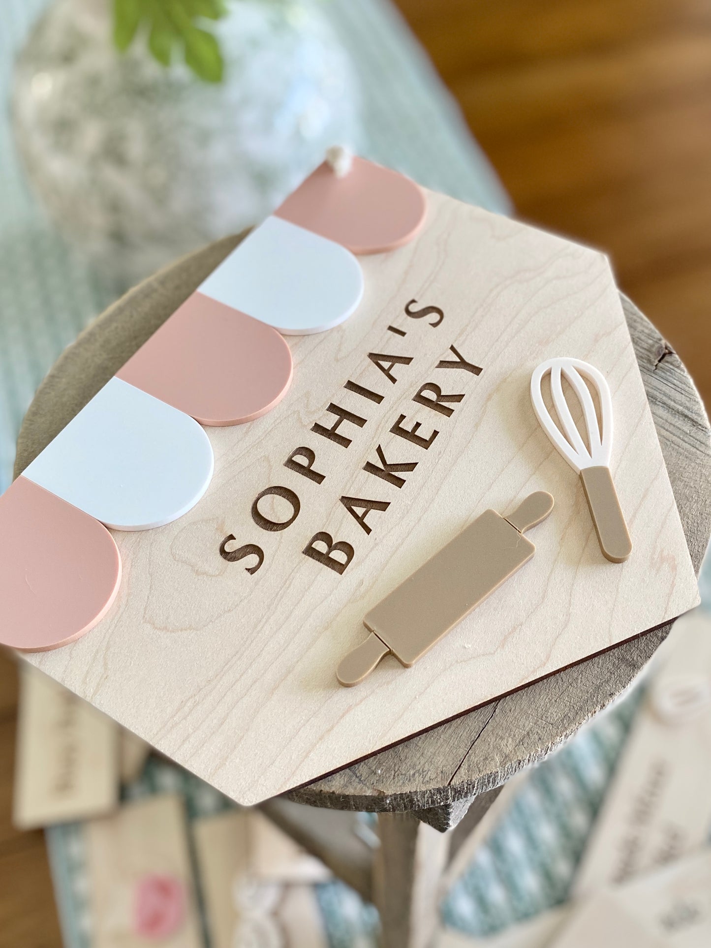 Personalized Kids Bakery Sign | Custom Play Kitchen Sign | Wooden Bakery Name Sign | Playroom Decor | Montessori Pretend Play Gift
