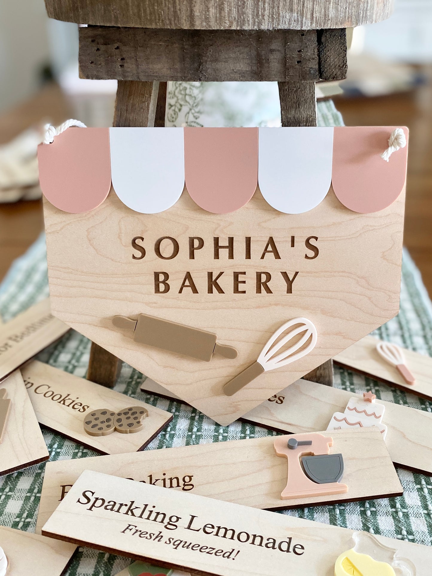 Personalized Kids Bakery Sign | Custom Play Kitchen Sign | Wooden Bakery Name Sign | Playroom Decor | Montessori Pretend Play Gift