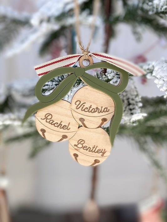Christmas Bells Family Ornament – Personalized Wooden Name Keepsake