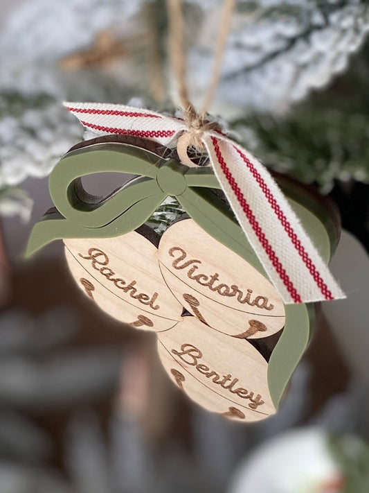 Christmas Bells Family Ornament – Personalized Wooden Name Keepsake