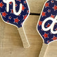 Patriotic Pickleball Paddle Keychain | Initial Bag Charm  | Team Gift | Red White Blue Accessory