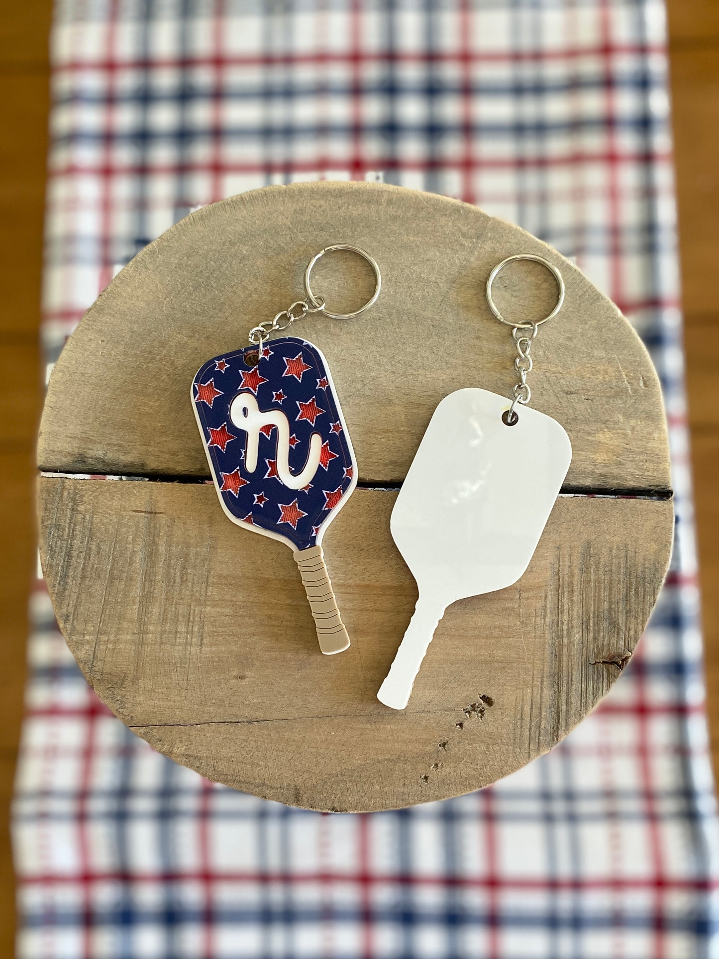 Patriotic Pickleball Paddle Keychain | Initial Bag Charm  | Team Gift | Red White Blue Accessory