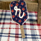 Patriotic Pickleball Paddle Keychain | Initial Bag Charm  | Team Gift | Red White Blue Accessory