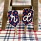 Patriotic Pickleball Paddle Keychain | Initial Bag Charm  | Team Gift | Red White Blue Accessory