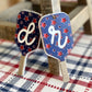 Patriotic Pickleball Paddle Keychain | Initial Bag Charm  | Team Gift | Red White Blue Accessory