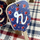Patriotic Pickleball Paddle Keychain | Initial Bag Charm  | Team Gift | Red White Blue Accessory