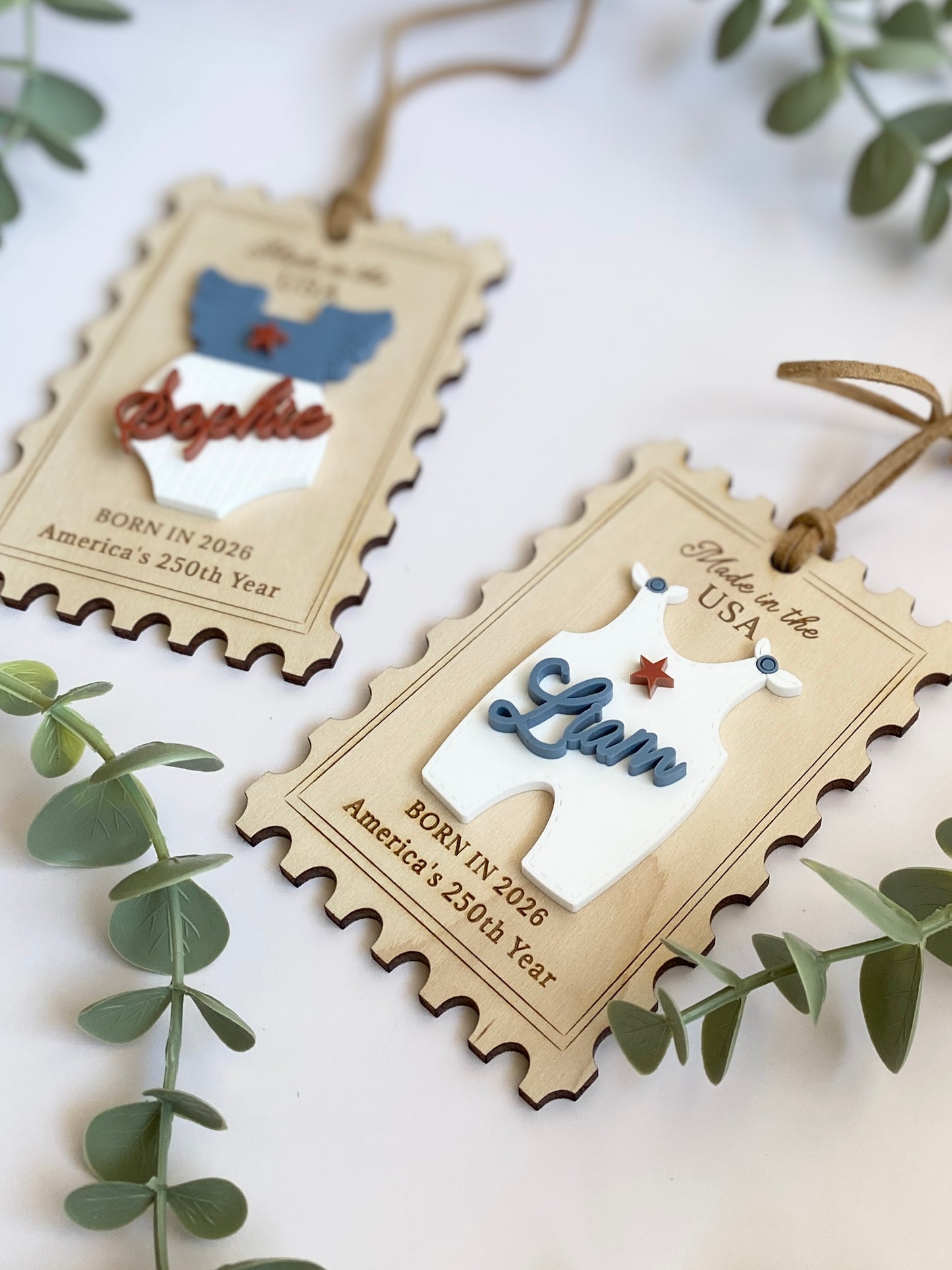 Baby's First Christmas Ornament, Born in 2026, America’s 250th Birthday Keepsake, Personalized Baby Girl or Boy Ornament, Made in USA