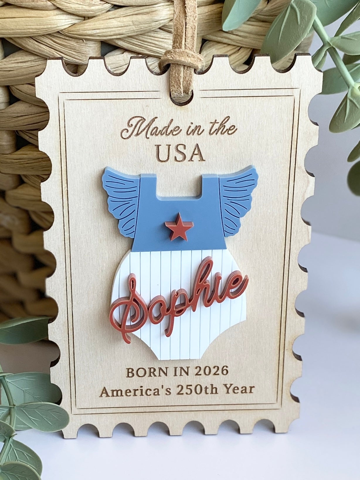 Baby's First Christmas Ornament, Born in 2026, America’s 250th Birthday Keepsake, Personalized Baby Girl or Boy Ornament, Made in USA