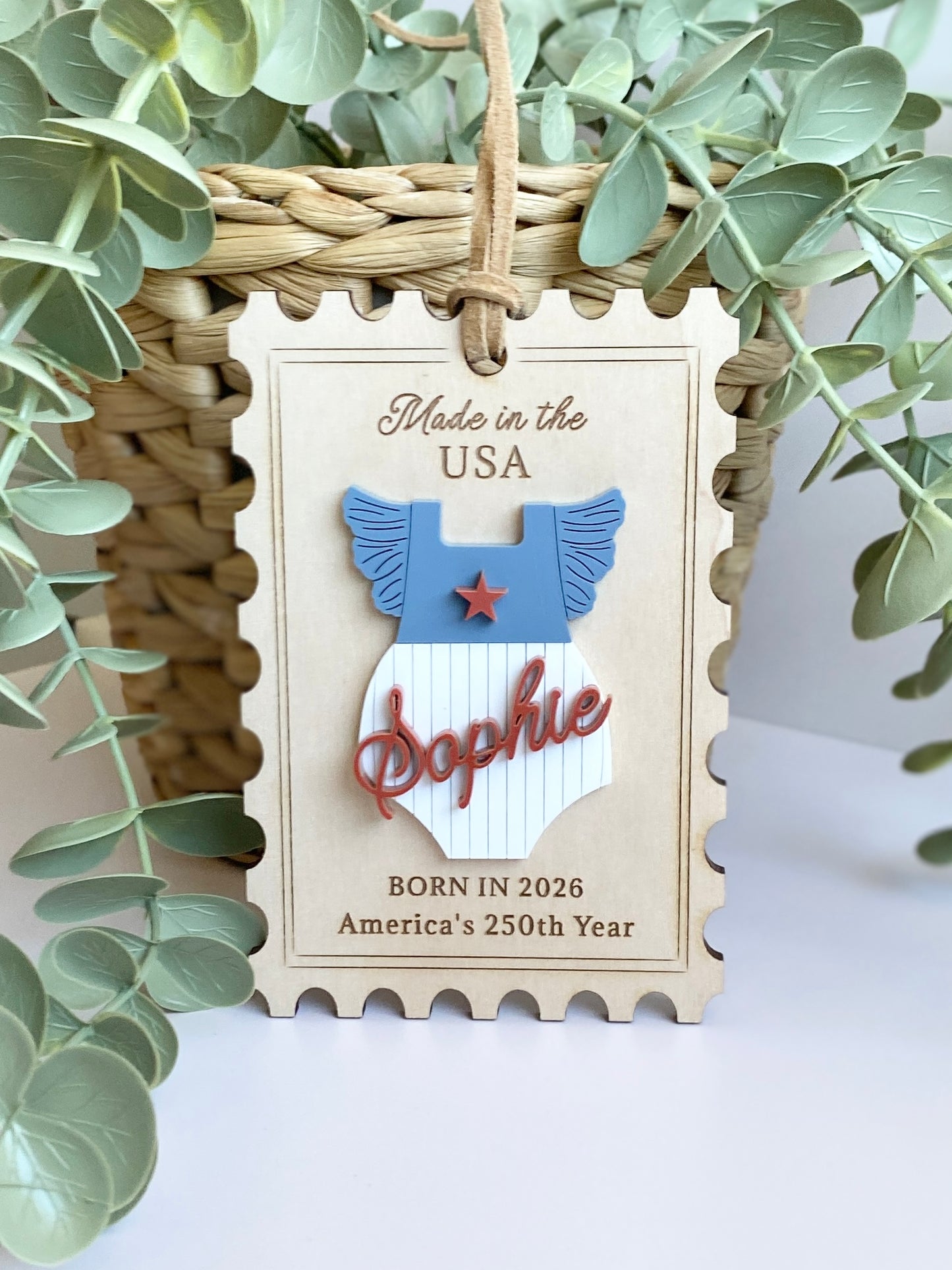 Baby's First Christmas Ornament, Born in 2026, America’s 250th Birthday Keepsake, Personalized Baby Girl or Boy Ornament, Made in USA