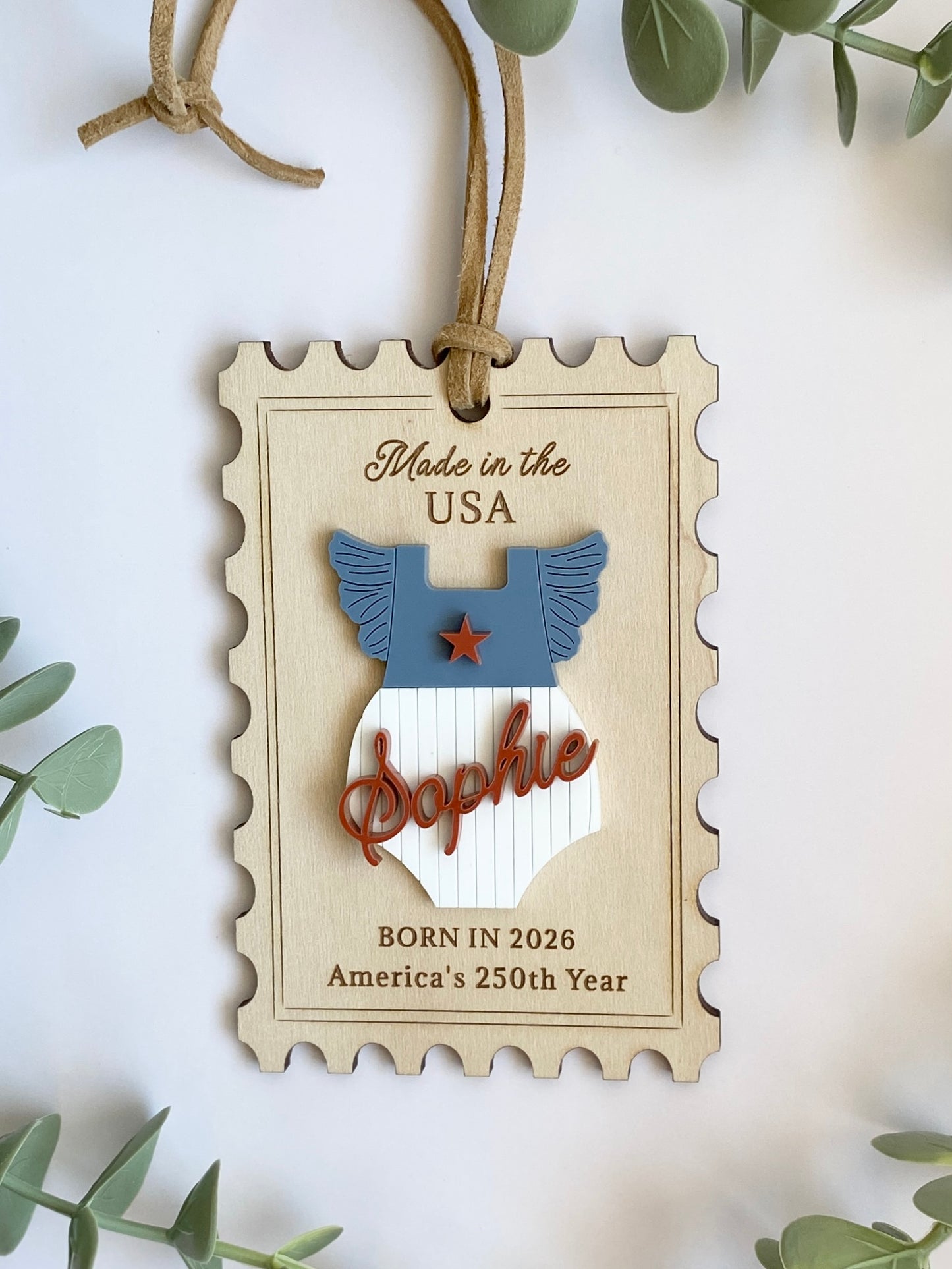 Baby's First Christmas Ornament, Born in 2026, America’s 250th Birthday Keepsake, Personalized Baby Girl or Boy Ornament, Made in USA