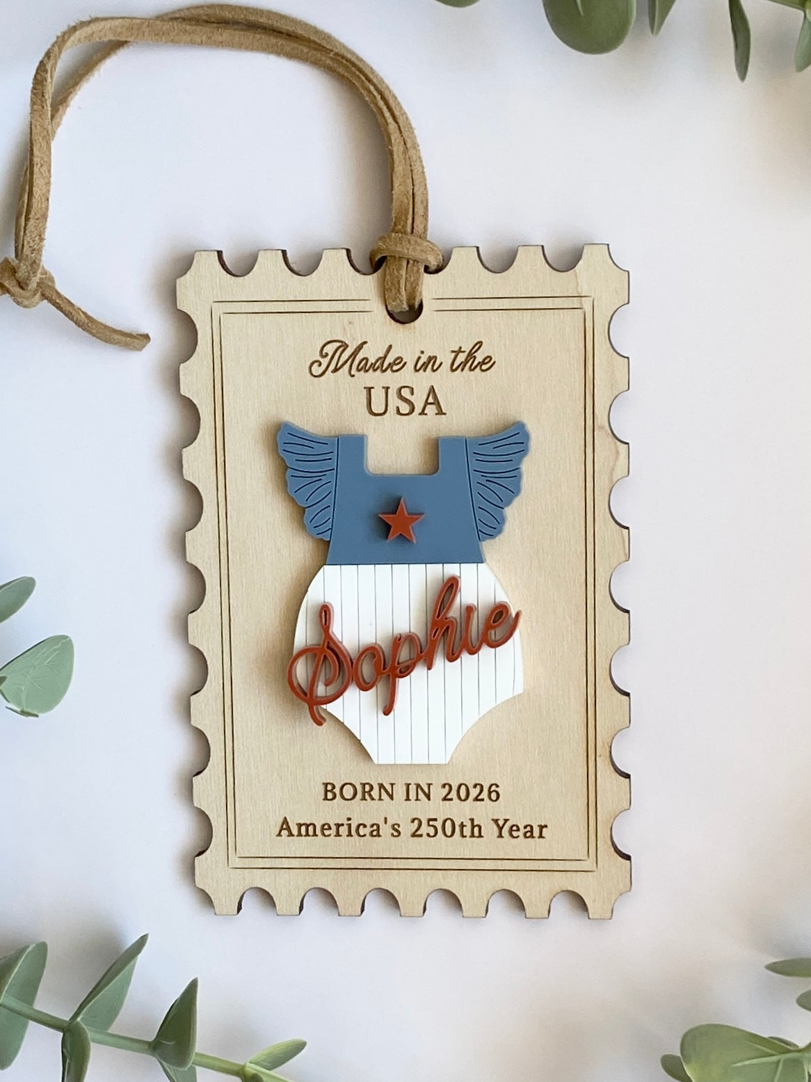 Baby's First Christmas Ornament, Born in 2026, America’s 250th Birthday Keepsake, Personalized Baby Girl or Boy Ornament, Made in USA