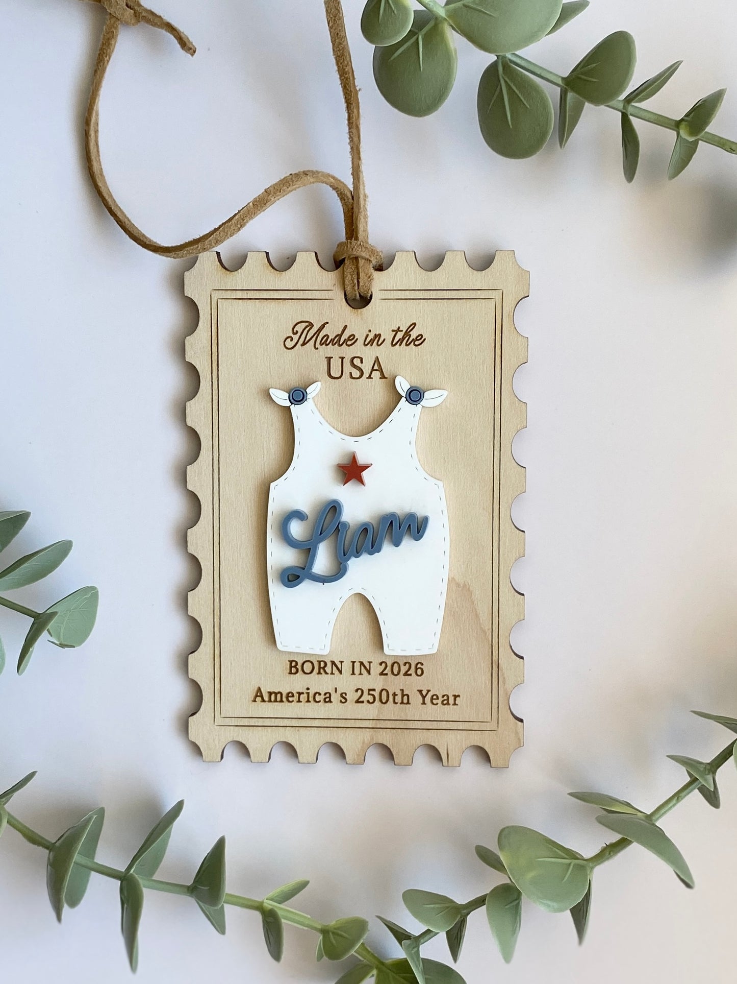 Baby's First Christmas Ornament, Born in 2026, America’s 250th Birthday Keepsake, Personalized Baby Girl or Boy Ornament, Made in USA