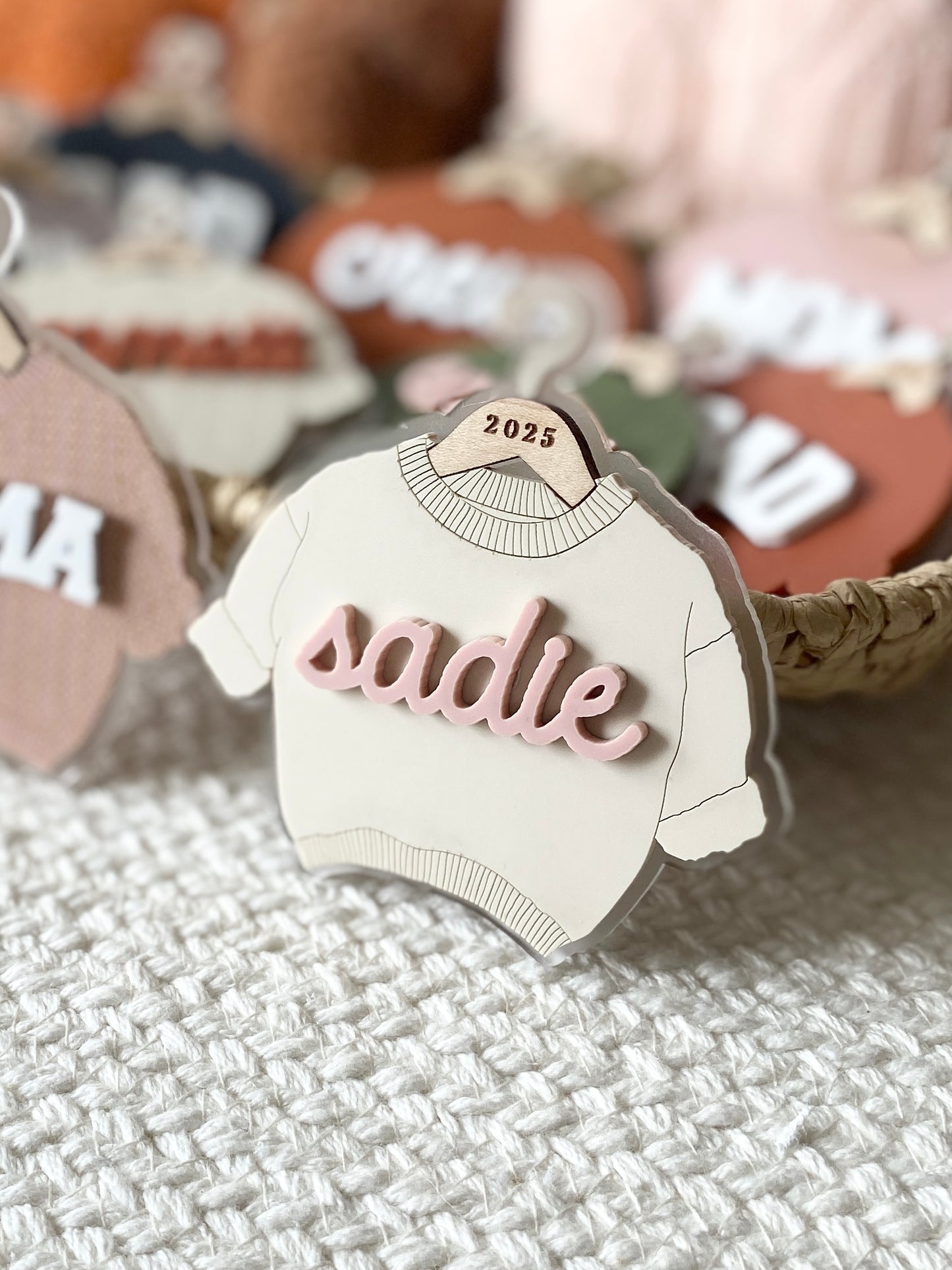 Cozy Threads – Personalized Sweater Ornament/Tag