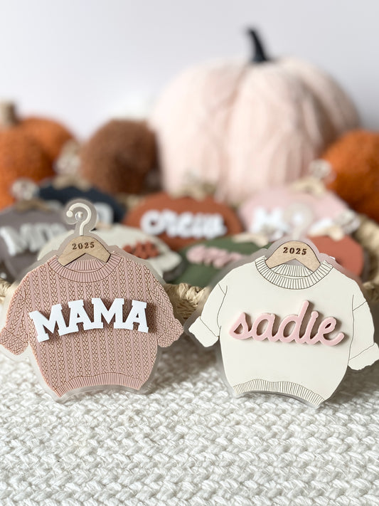 Cozy Threads – Personalized Sweater Ornament/Tag