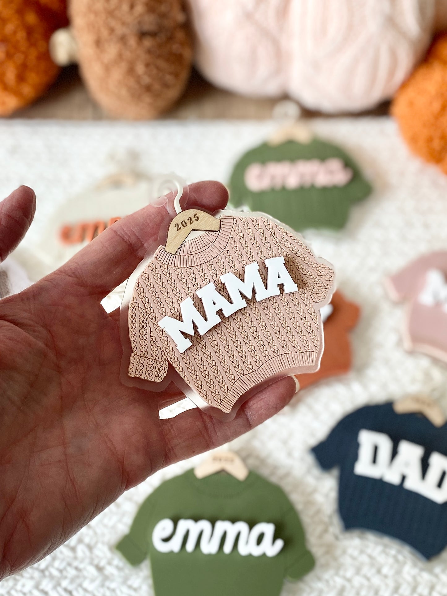 Cozy Threads – Personalized Sweater Ornament/Tag
