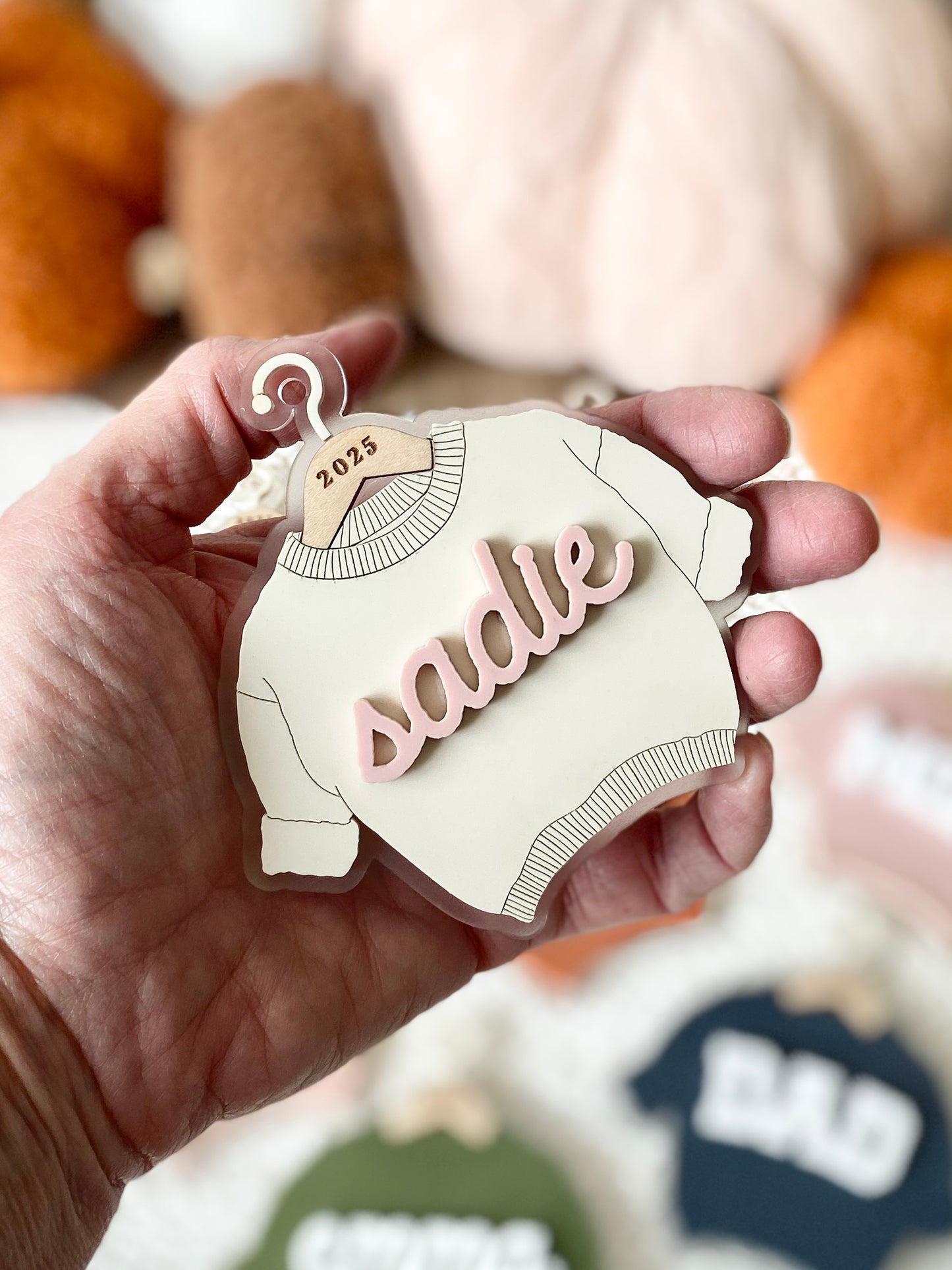 Cozy Threads – Personalized Sweater Ornament/Tag