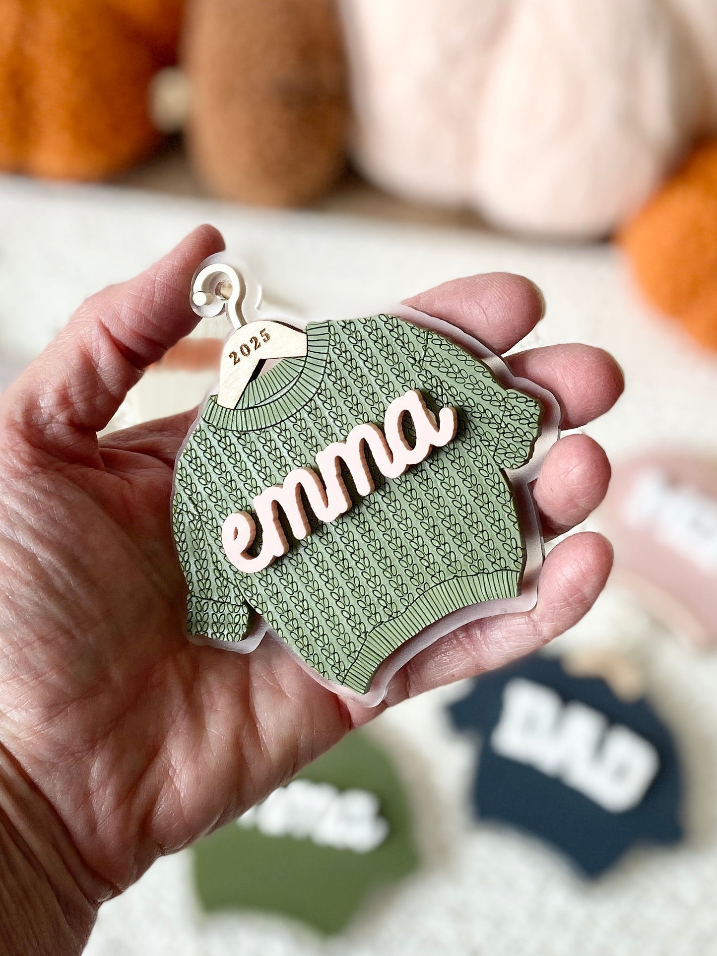 Cozy Threads – Personalized Sweater Ornament/Tag