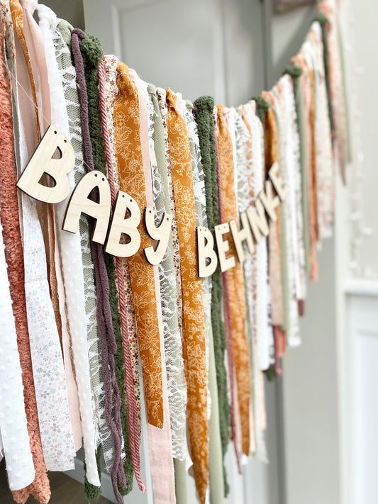 Fabric Rag Garland Banner – Custom Name Baby or Bridal Shower Decoration