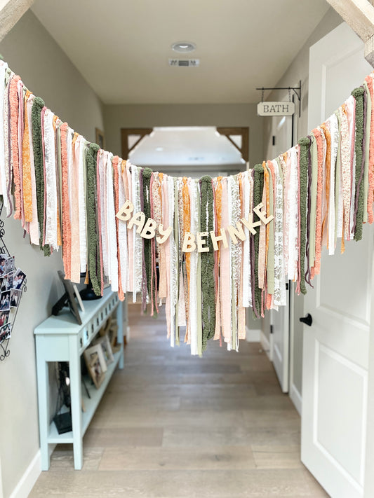 Fabric Rag Garland Banner – Custom Name Baby or Bridal Shower Decoration