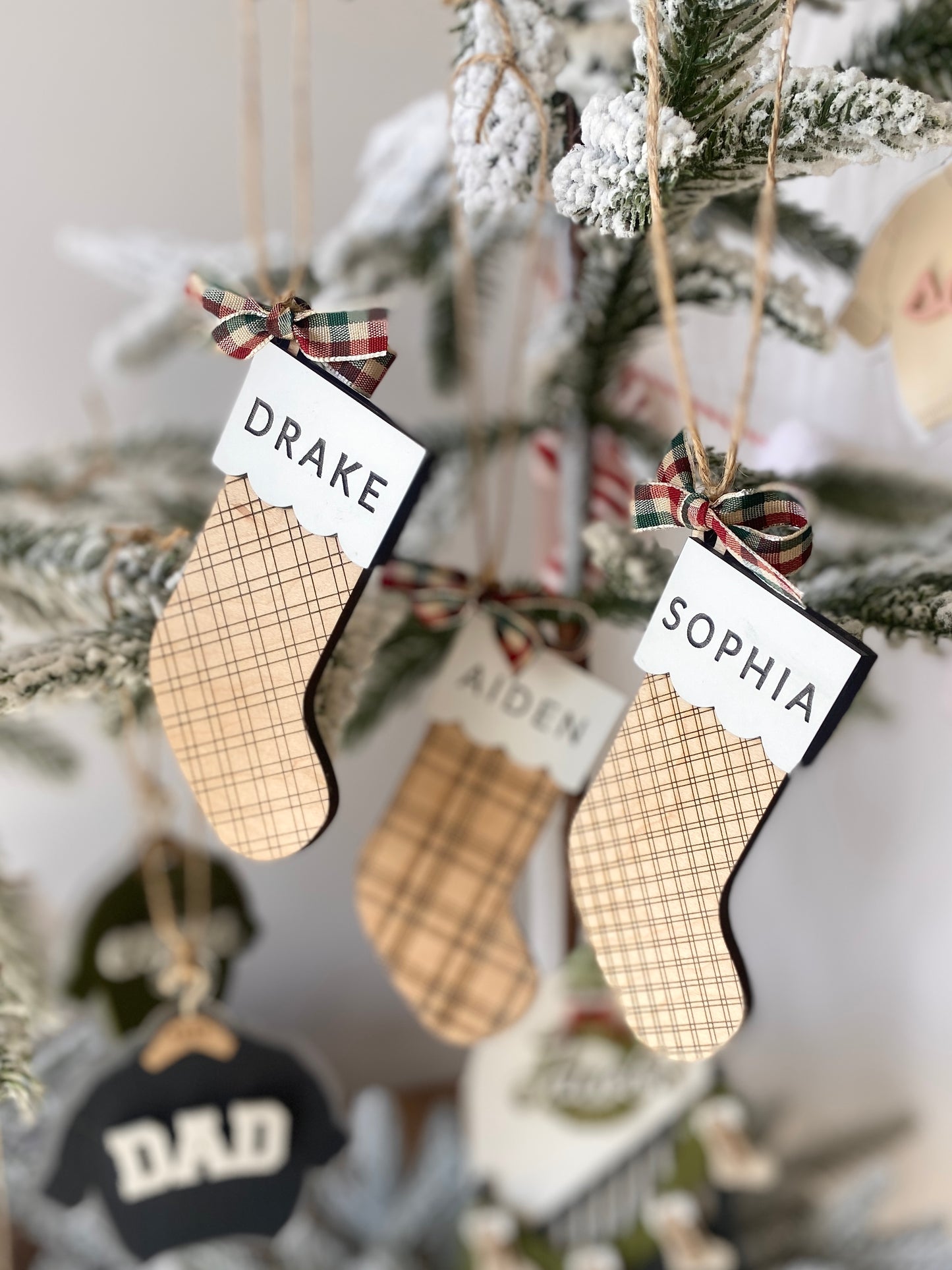Classic Plaid Stocking Ornament + Tag