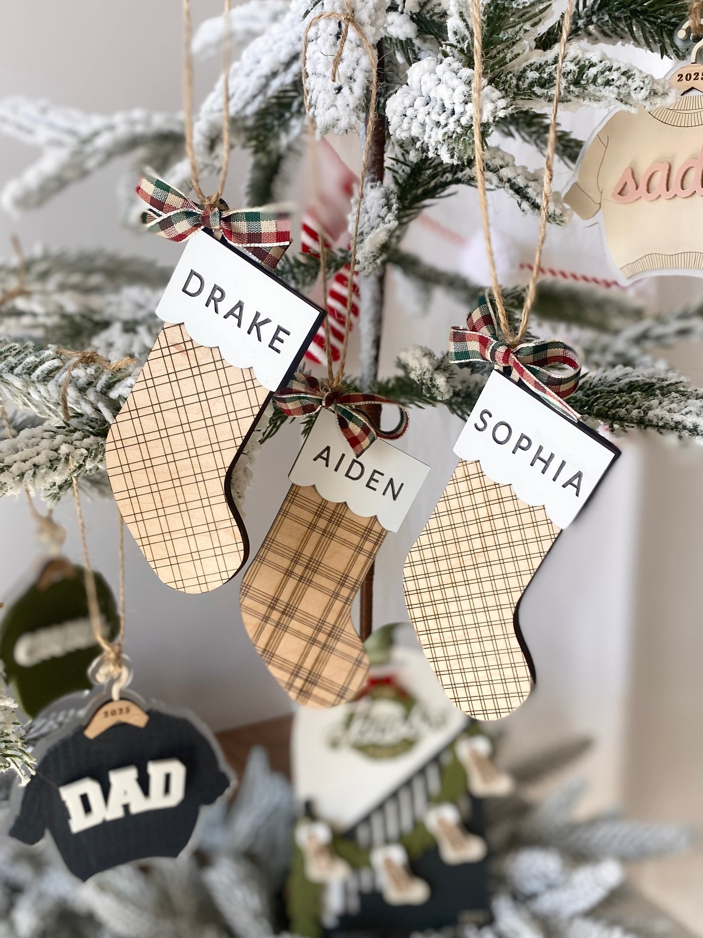 Classic Plaid Stocking Ornament + Tag