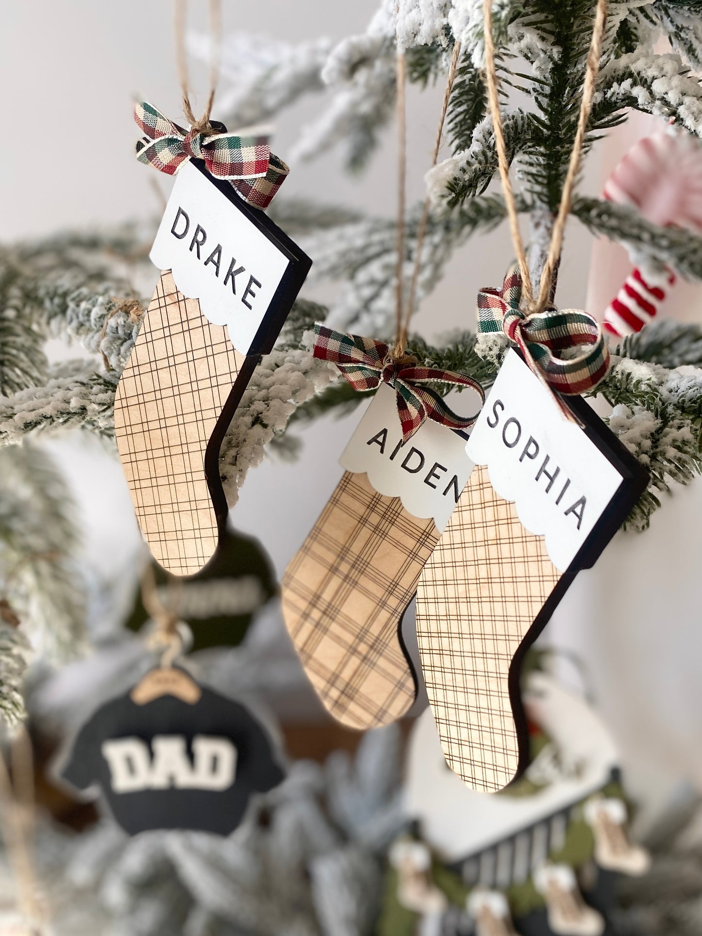 Classic Plaid Stocking Ornament + Tag