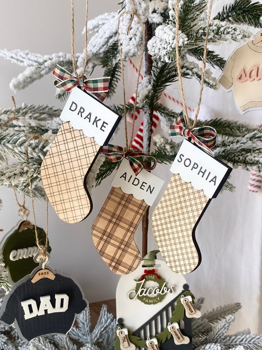 Classic Plaid Stocking Ornament + Tag