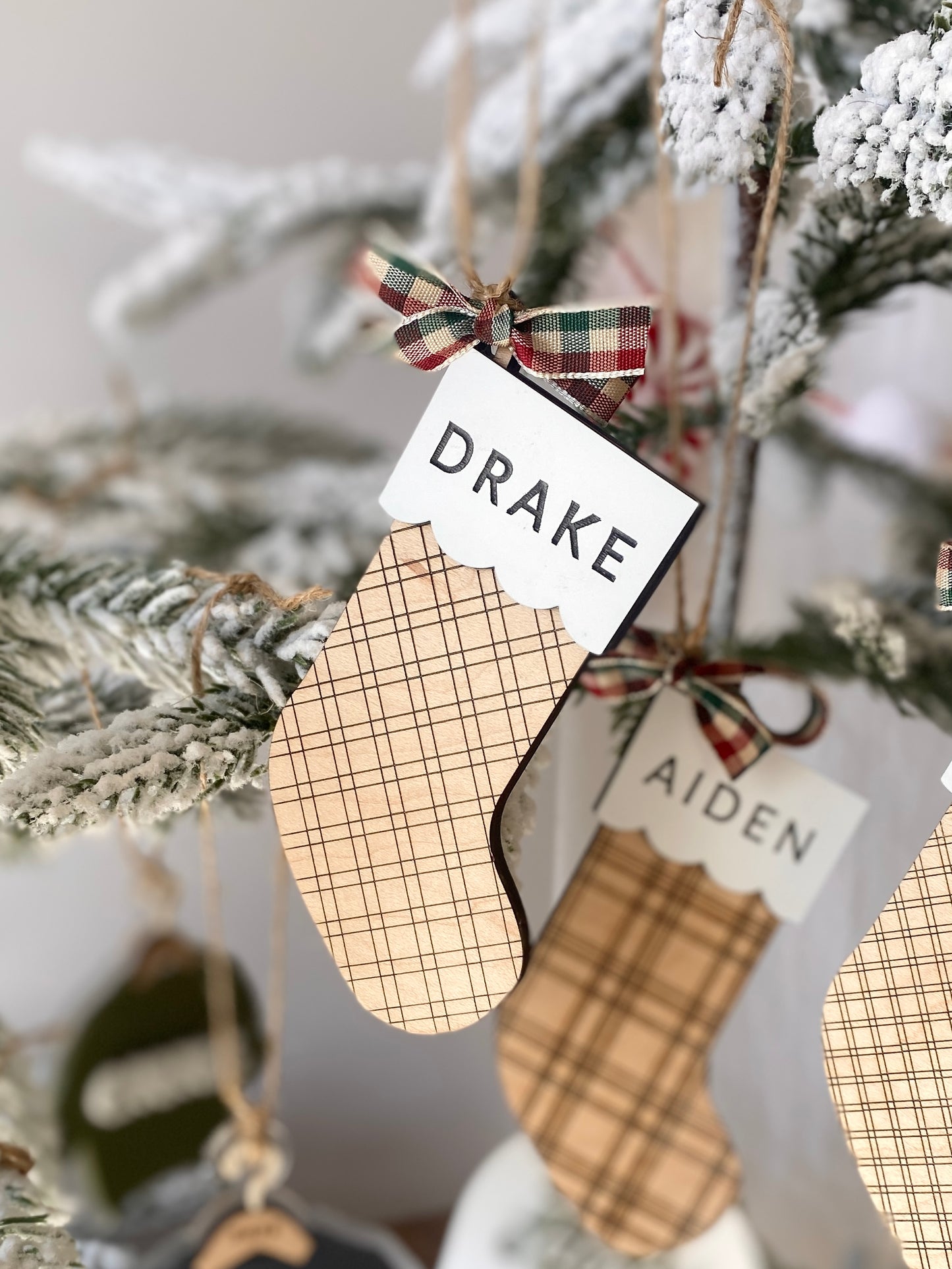 Classic Plaid Stocking Ornament + Tag